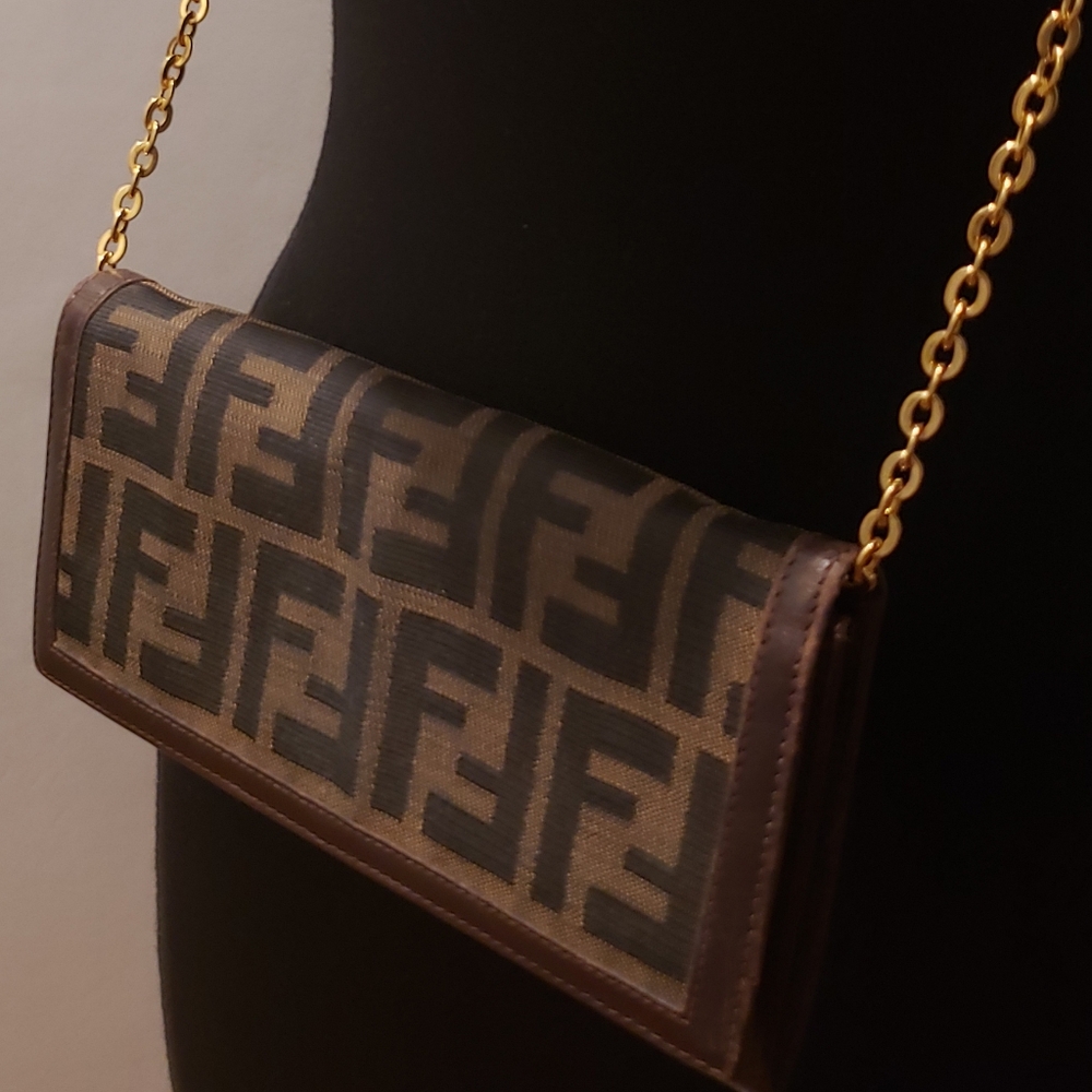 💖100% Authentic Vintage FENDI Zucca FF Logo Canvas & Leather Continental Wallet - Picture 16 of 16